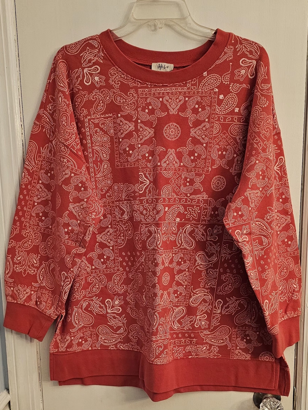 Style & Co. Cherry Red Paisley Pullover Sweatshirt Large Oversized Bandana